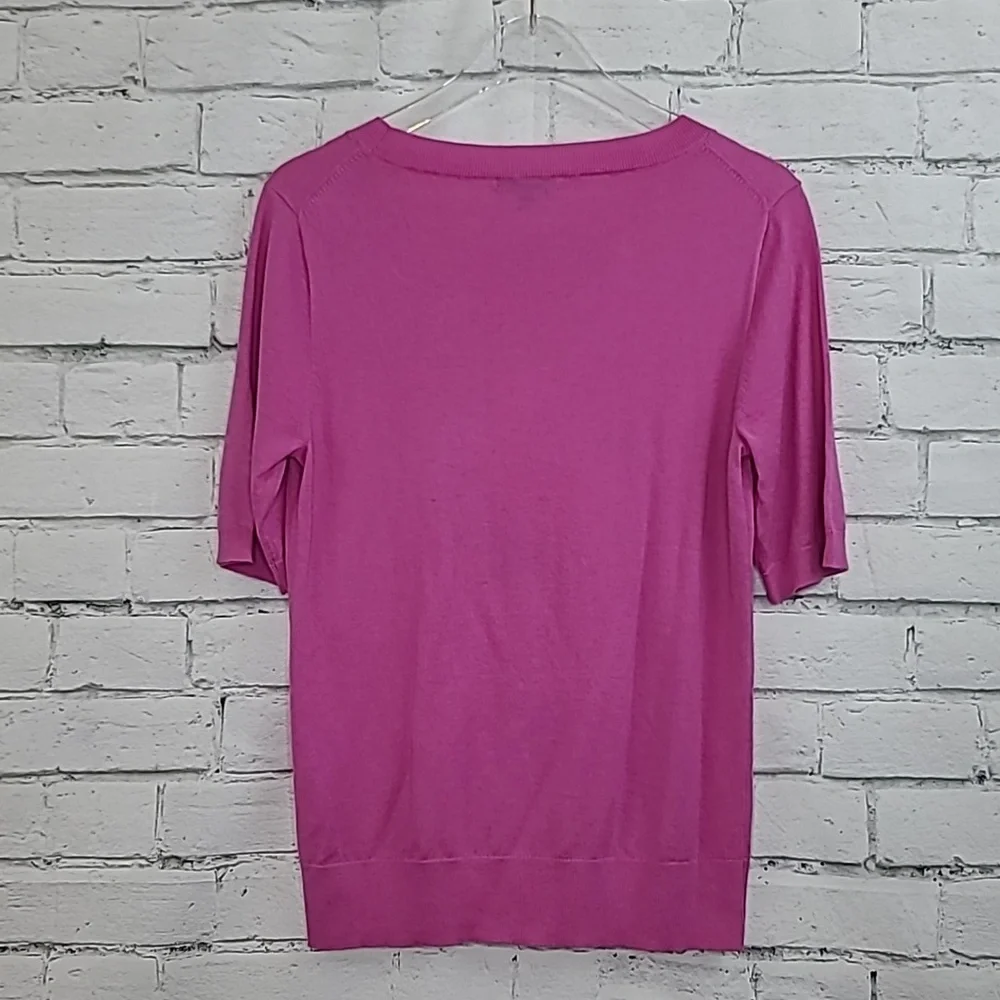 J Crew Merino Wool Blend Embroidered Floral Short-Sleeve Tippi Sweater in Pink